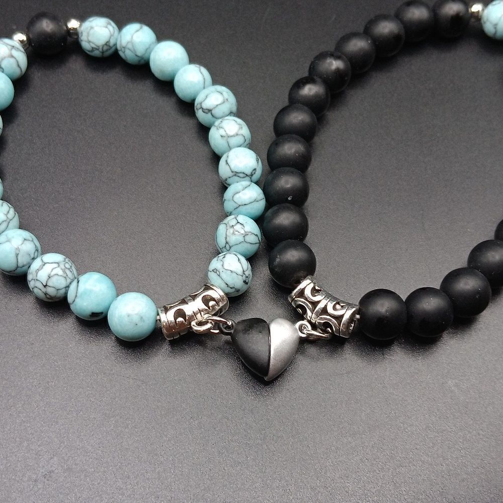 New Couples Heart Magnetic Bracelets Blue And Black‎ By Emptizer